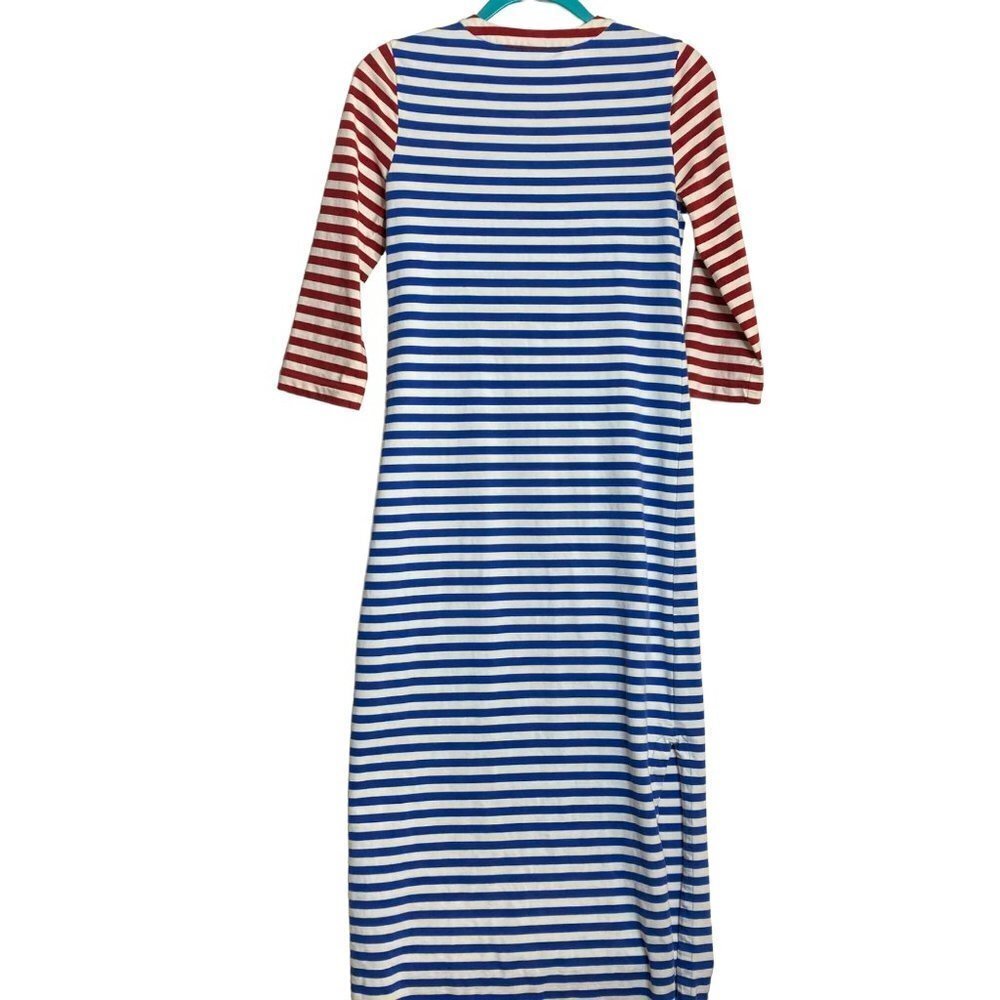 J Crew Nautical Baltic Maxi Midi Dress Patriotic Lace Up Front Red Blue XS NICE - Picture 4 of 6